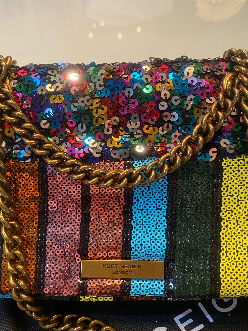 EUC Kurt Geiger London Mini Kensington Rainbow Sequin Crossbody Bag Dustbag - Picture 3 of 8